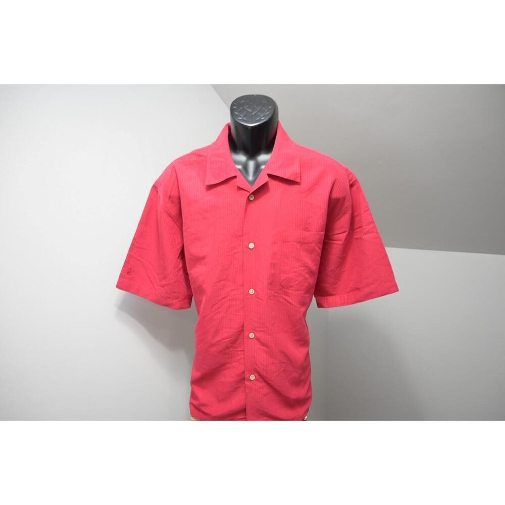 Cubavera Hawaiian Shirt Red Striped Rayon Polyester Relaxed Mens‎ Size Large